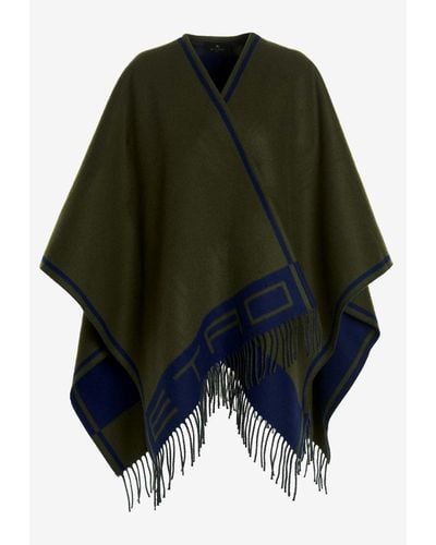Etro Cashmere And Wool Logo Cape - Green