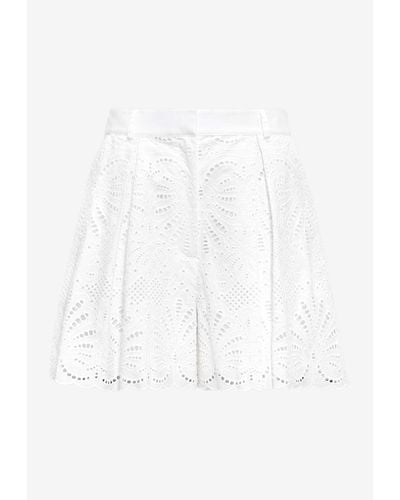 Self-Portrait Open-Work Embroidered Shorts - White