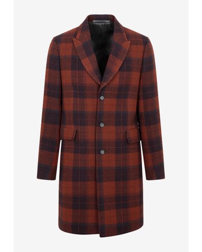 Paul Smith Checked Wool Overcoat - Red