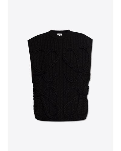 Loewe Anagram Cable Sleeveless Wool Vest - Black