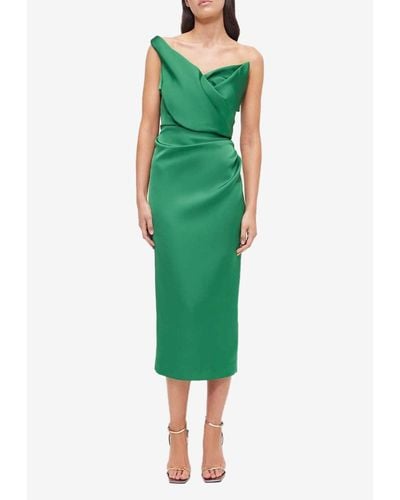 Rachel Gilbert Edan One-Shoulder Satin Midi Dress - Green
