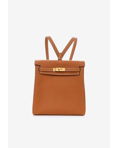 Hermès Kelly Ado 22 Backpack In Toffee Taurillon Clemence With Gold Hardware - Brown