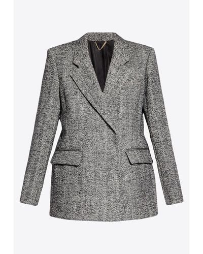 Victoria Beckham Herringbone Wool Blazer - Grey