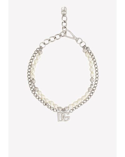 Dolce & Gabbana Pearl Embellished Chain Necklace - Metallic
