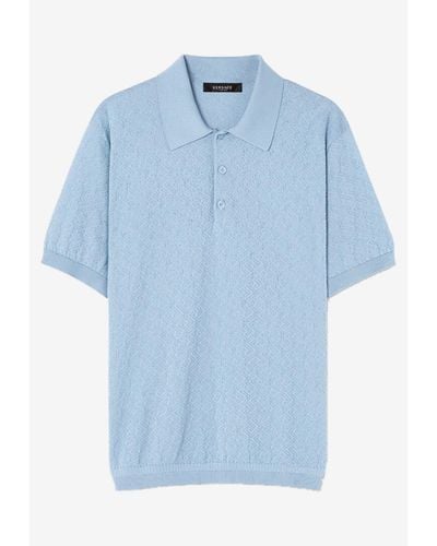 Versace Greca Knitted Polo T-Shirt - Blue