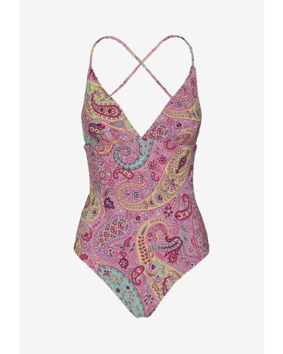 Etro Floral Paisley One-Piece Swimsuit - Pink