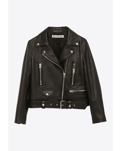 Acne Studios Zip-up Leather Biker Jacket - Black