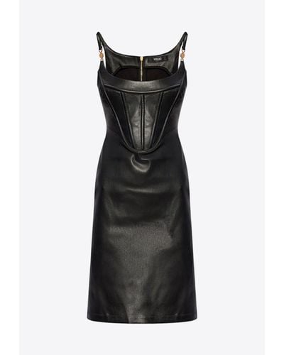 Versace Medusa '95 Corset Leather Knee-Length Dress - Black