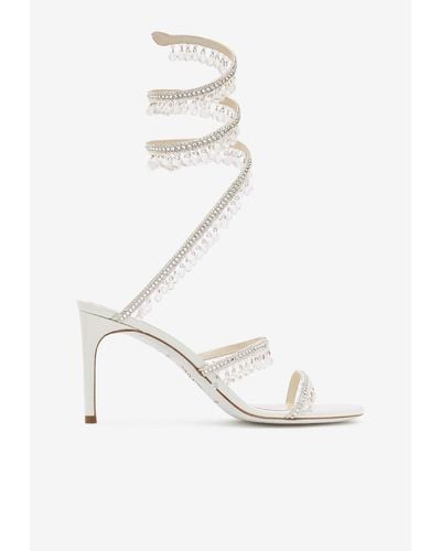 Rene Caovilla Chandelier 80 Jeweled Crystal-Embellished Sandals - White