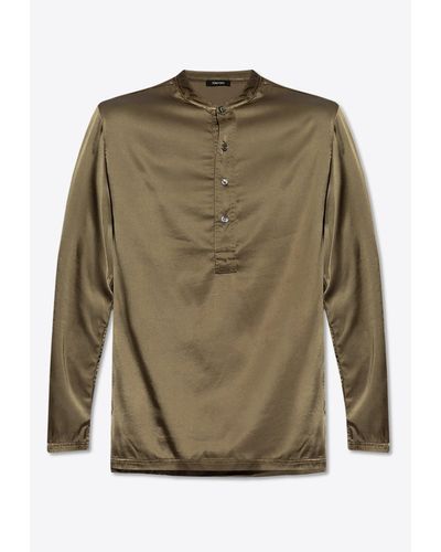 Tom Ford Henley Long-Sleeved Pajama Top - Green