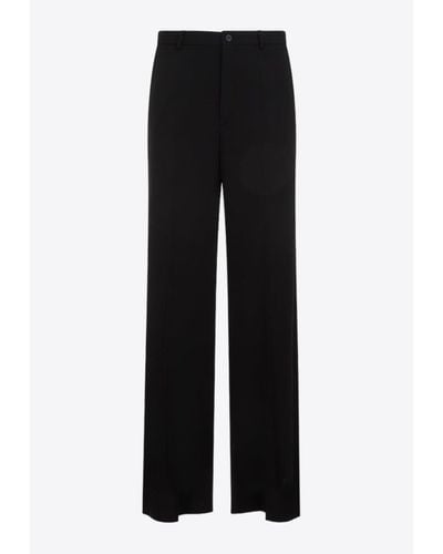 Balenciaga Straight-Leg Wool Pants - Black