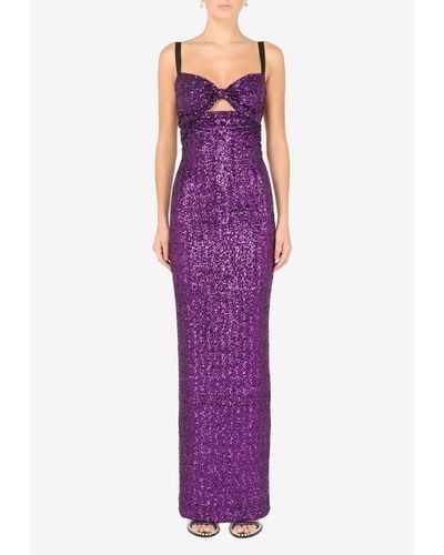 Dolce & Gabbana Long Sequined Dress - Purple