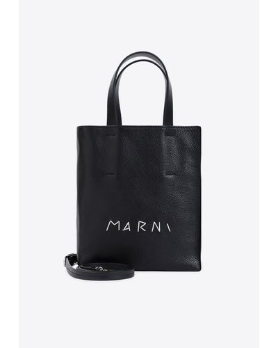 Marni Mini Museo Logo-Embroidered Tote Bag - Black
