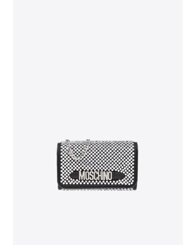Moschino Crystal Embellished Logo Lettering Clutch - White