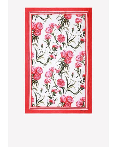Dolce & Gabbana Carnation-Print Terrycloth Beach Towel - Red