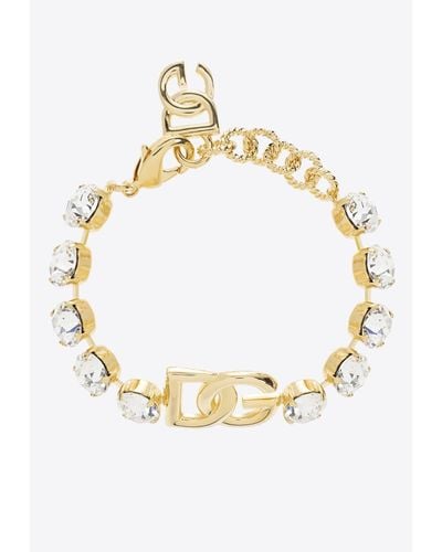 Dolce & Gabbana Crystal Embellished Dg Logo Bracelet - Metallic