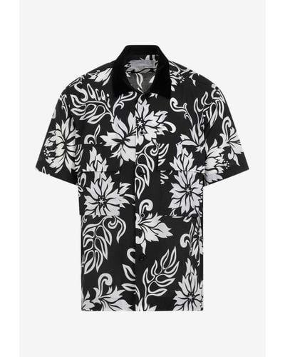 Sacai Velvet-Collar Floral Shirt - Black
