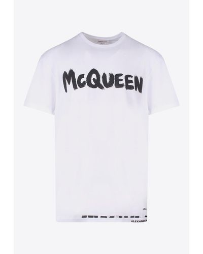 Alexander McQueen Graffiti Logo Print T-Shirt - Gray