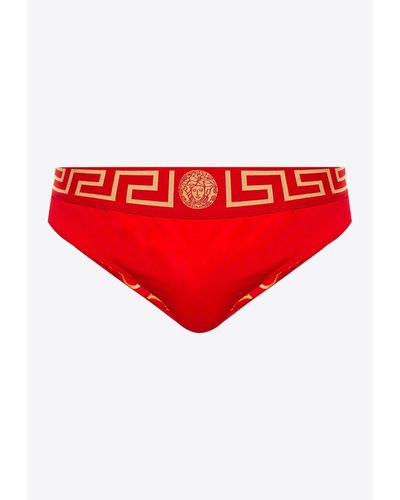 Versace Greca Border Swim Briefs - Red