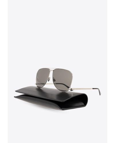 Saint Laurent Aviator-Framed Metal Sunglasses - White
