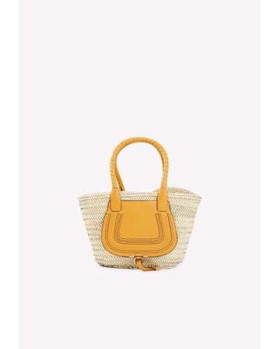 Chloé Marcie Tote Bag In Raffia And Calf Leather - Yellow