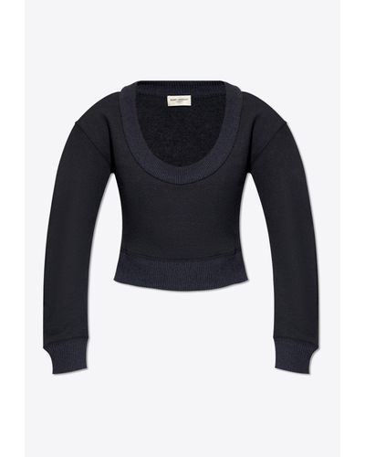 Saint Laurent Scoop Neck Knitted Sweater - Blue