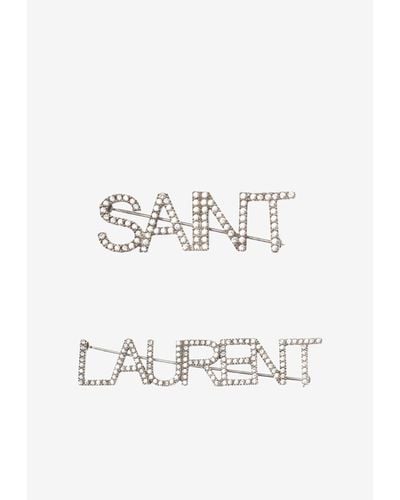 Saint Laurent Two-Piece Logo Brooch - White