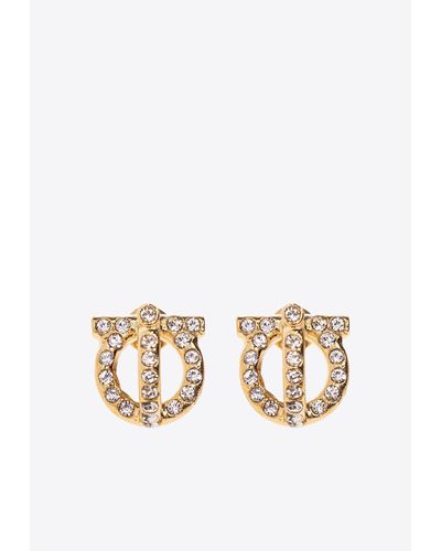 Ferragamo 3D Gancini Crystal-Embellished Earrings - White