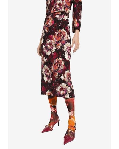 Dolce & Gabbana All-Over Floral-Patterned Midi Skirt - Red