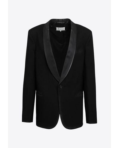 Maison Margiela Single-Breasted Wool Tuxedo Blazer - Black