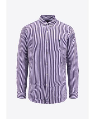Polo Ralph Lauren Long-Sleeved Stripe Logo Shirt - Purple