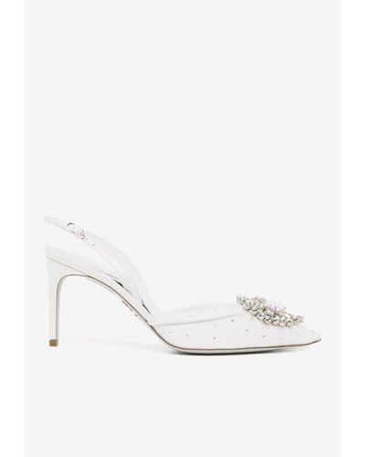 Rene Caovilla Barbara 80 Crystal-Embellished Pointed Court Shoes - White
