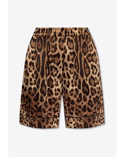 Dolce & Gabbana Leopard Print Silk Shorts - Brown