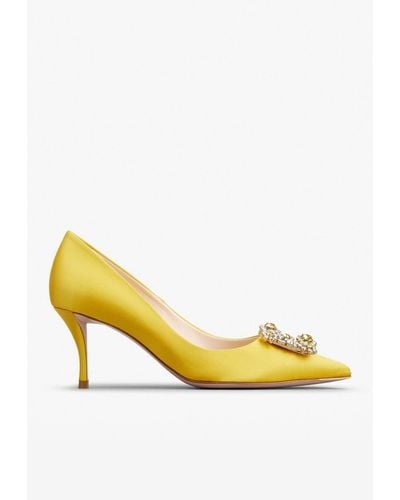 Roger Vivier 65 Flower Strass Buckle Court Shoes - Yellow
