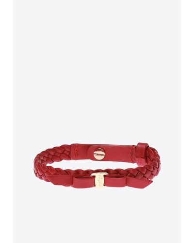 Ferragamo Vara Bow Woven Leather Bracelet - Red