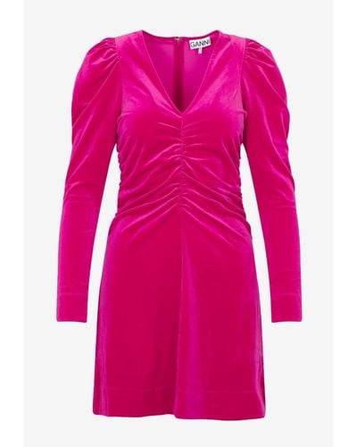 Ganni Long-Sleeved Mini Dress - Pink