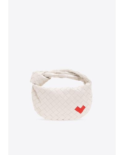 Bottega Veneta Mini Jodie Top Handle Bag With Heart - White