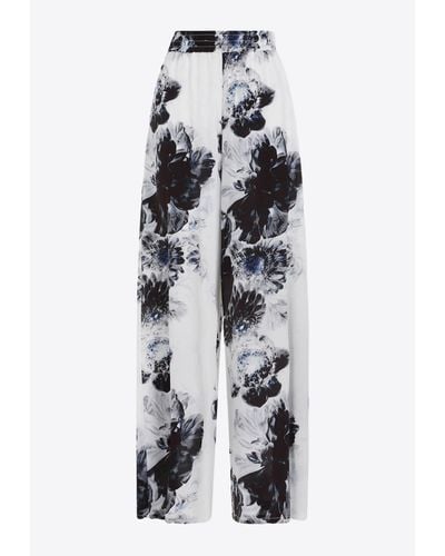 Alexander McQueen Floral Silk Pyjama Trousers - White