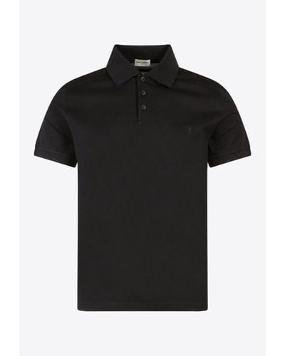 Saint Laurent Logo Embroidered Polo T-Shirt - Black