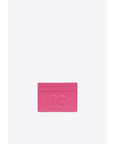 Dolce & Gabbana Logo Embossed Leather Cardholder - Pink
