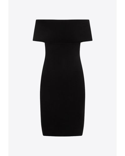 Bottega Veneta Textured Nylon Off-Shoulder Midi Dress - Black
