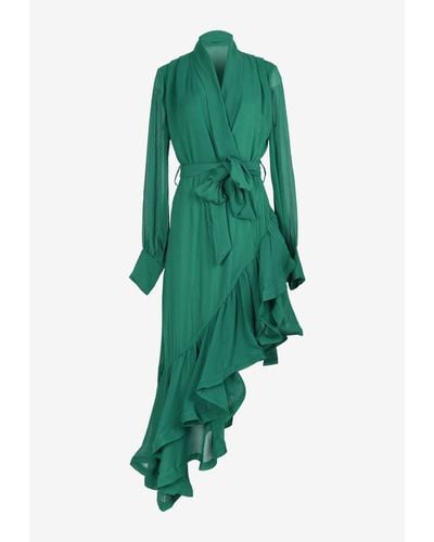 Elliatt Genevieve Asymmetric Ruffled Dress - Green