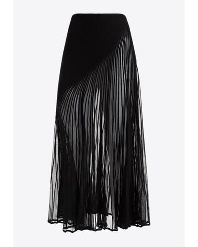 Alaïa Pleated Semi-Sheer Midi Skirt - Black