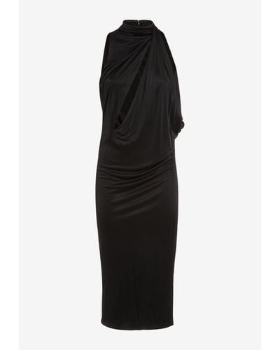 Versace Slashed Halterneck Midi Dress - Black