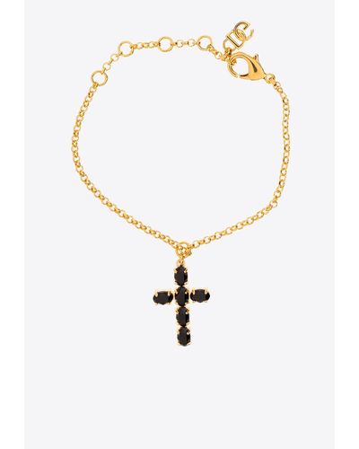 Dolce & Gabbana Cross Charm Chain Link Bracelet - White