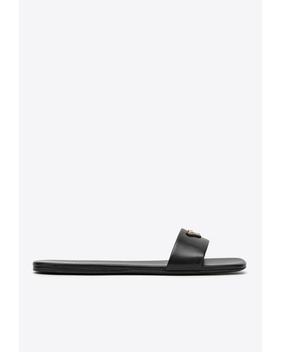 Prada Triangle Logo Satin Flat Sandals - White