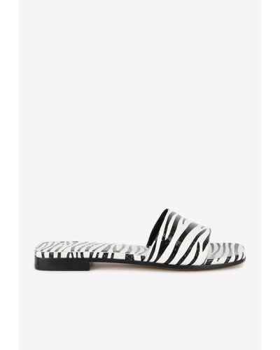 Paris Texas Zebra Print Leather Flat Sandals - White