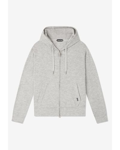 Tom Ford Zip-Up Cashmere Hooded Sweatshirt - White
