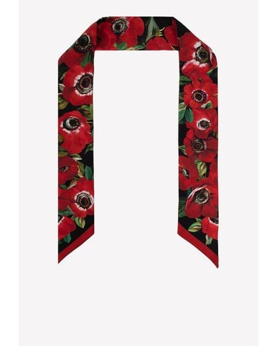Dolce & Gabbana Floral Print Silk Twill Headscarf - Red
