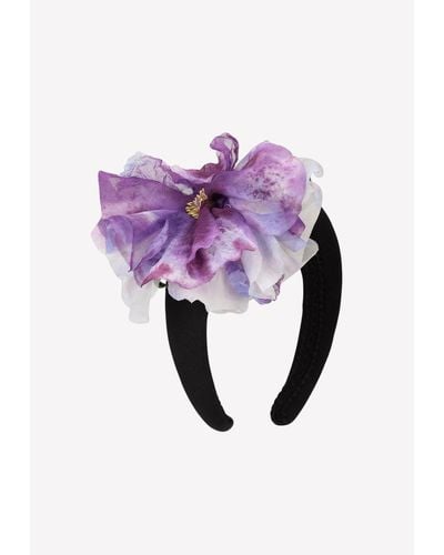 Dolce & Gabbana Silk Headband With Organza Flower Emblem - Purple